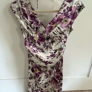 Maggy London Purple Ruched Sheath Midi Dress